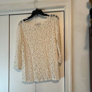 Ann Taylor LOFT Off White Lace 3/4 Sleeve Blouse - Medium